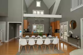 Open dining area and kitchen at Spacious Modern Hideaway